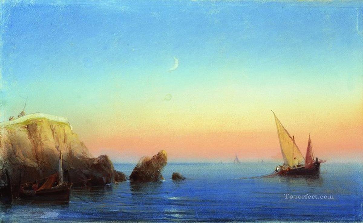 穏やかな海 岩の多い海岸 1860 年 ロマンチックなイワン・アイヴァゾフスキー ロシア油絵